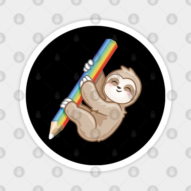 sloth holding rainbow color pencil Magnet by PnJ